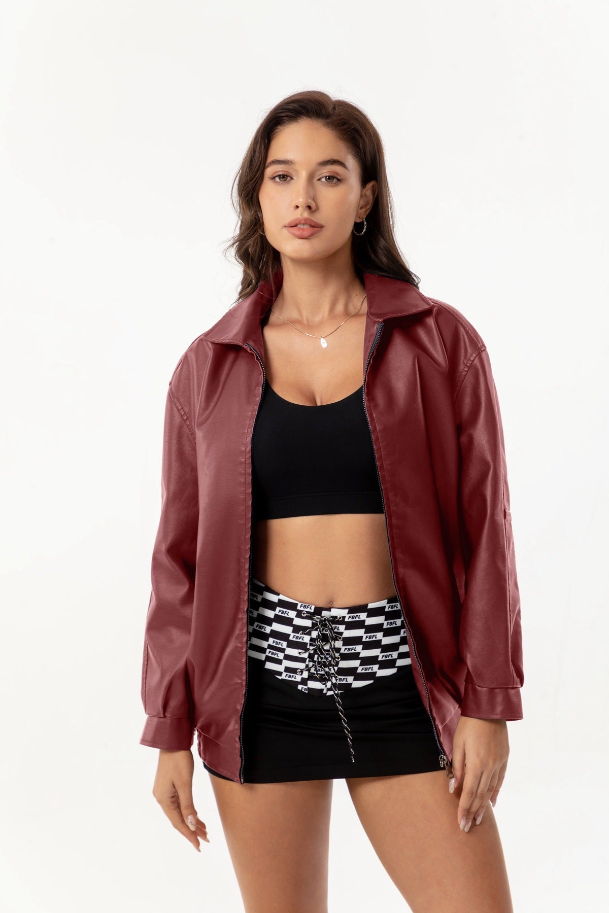 Women's Ilona Oversized Leather Jacket with a Shirt Collar – view 12