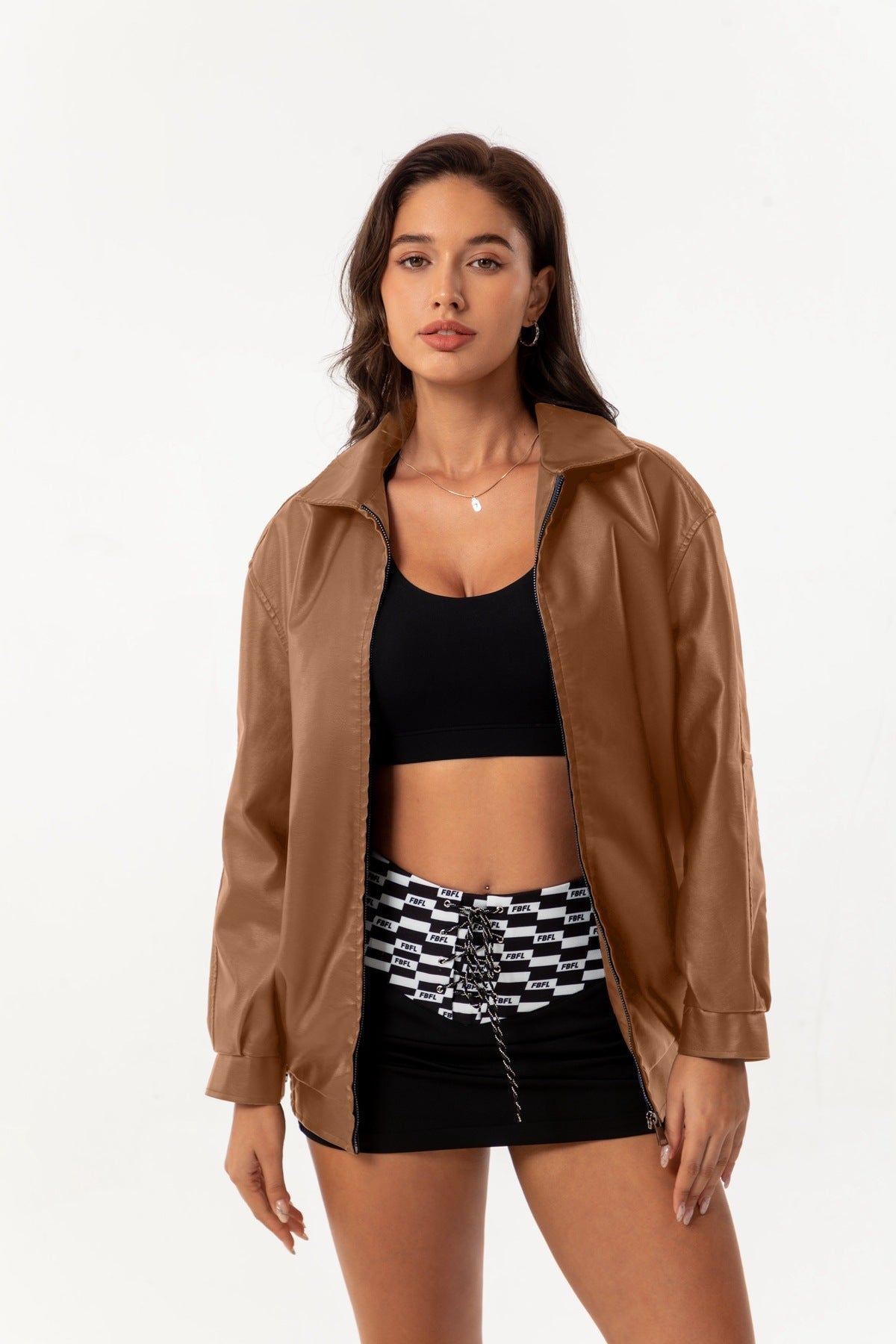 Women's Ilona Oversized Leather Jacket with a Shirt Collar – view 15