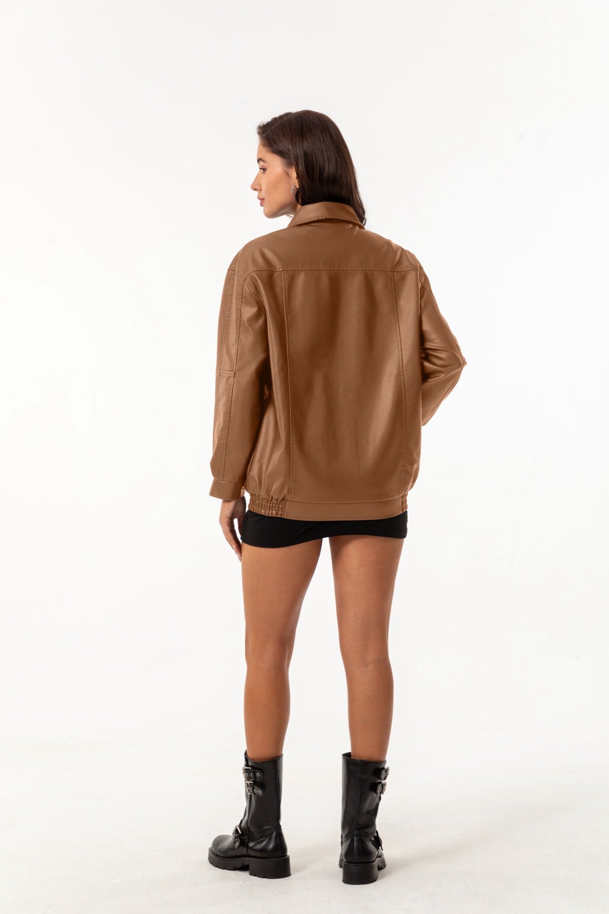 Women's Ilona Oversized Leather Jacket with a Shirt Collar – view 17