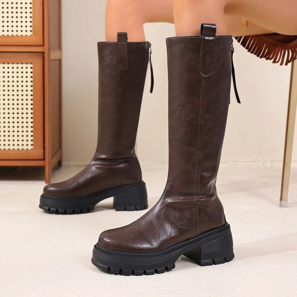 Kerry - Women's Knee High Boots with Block Heel