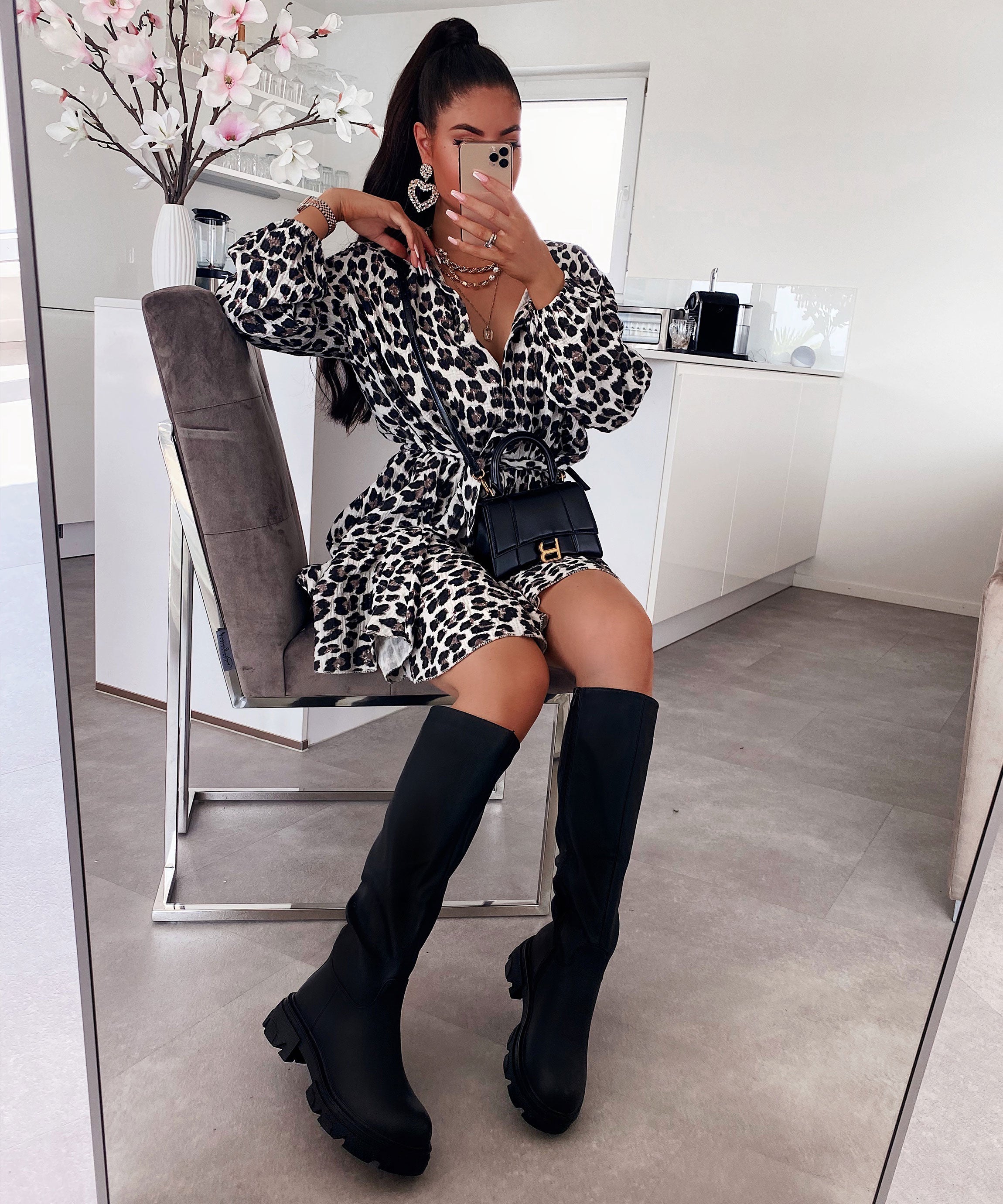 Ellen – Bottes pour femmes montant jusqu’au genou avec semelle épaisse