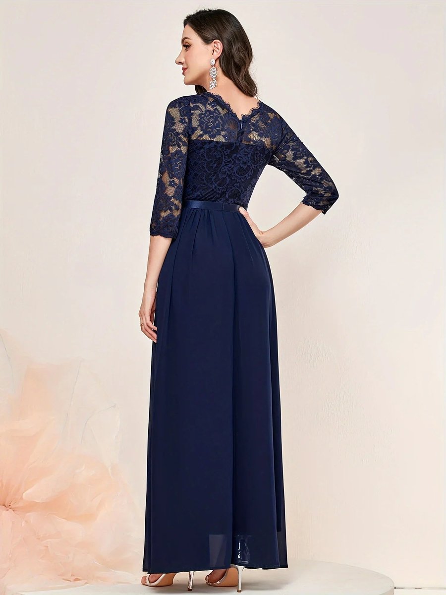 Women's Lace Bodice Three-Quarter Sleeve Maxi Formal Dresses