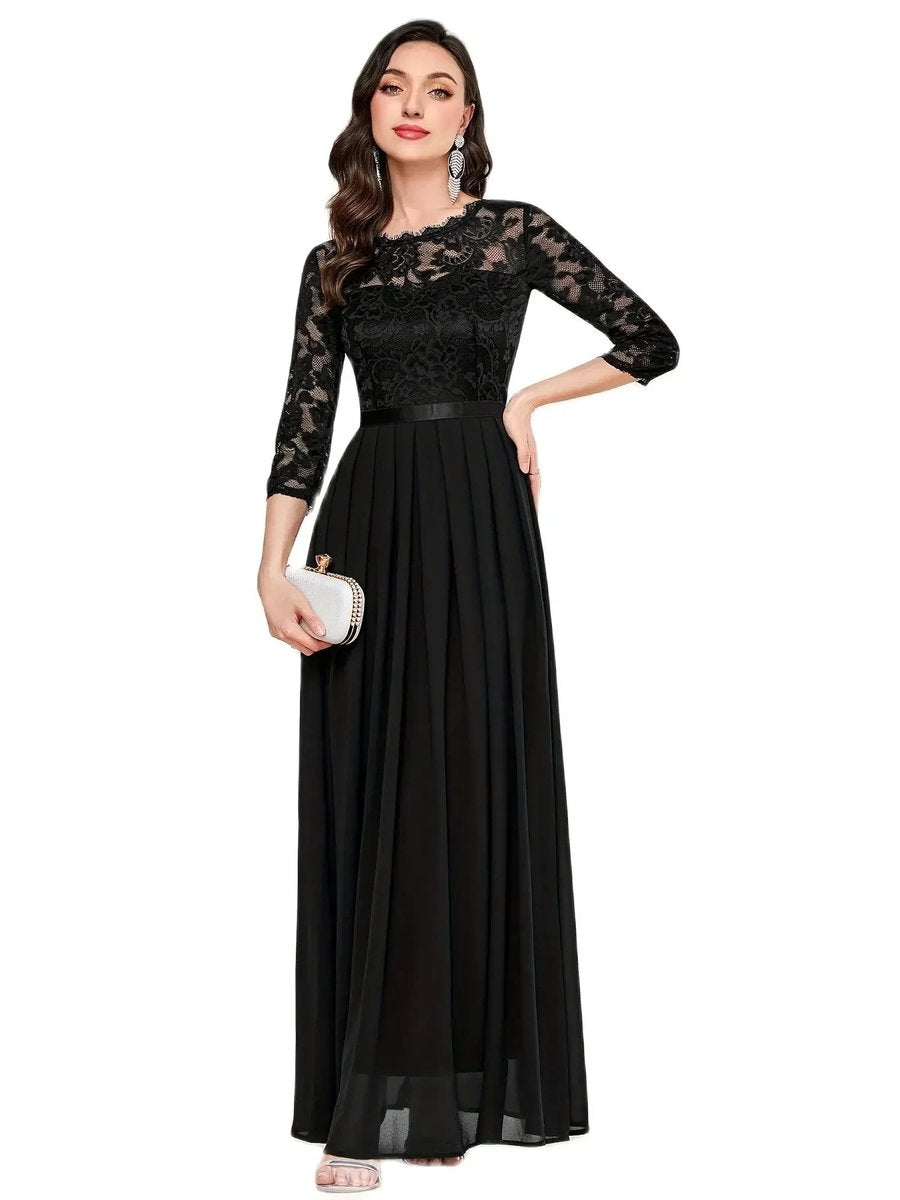 Women's Lace Bodice Three-Quarter Sleeve Maxi Formal Dresses