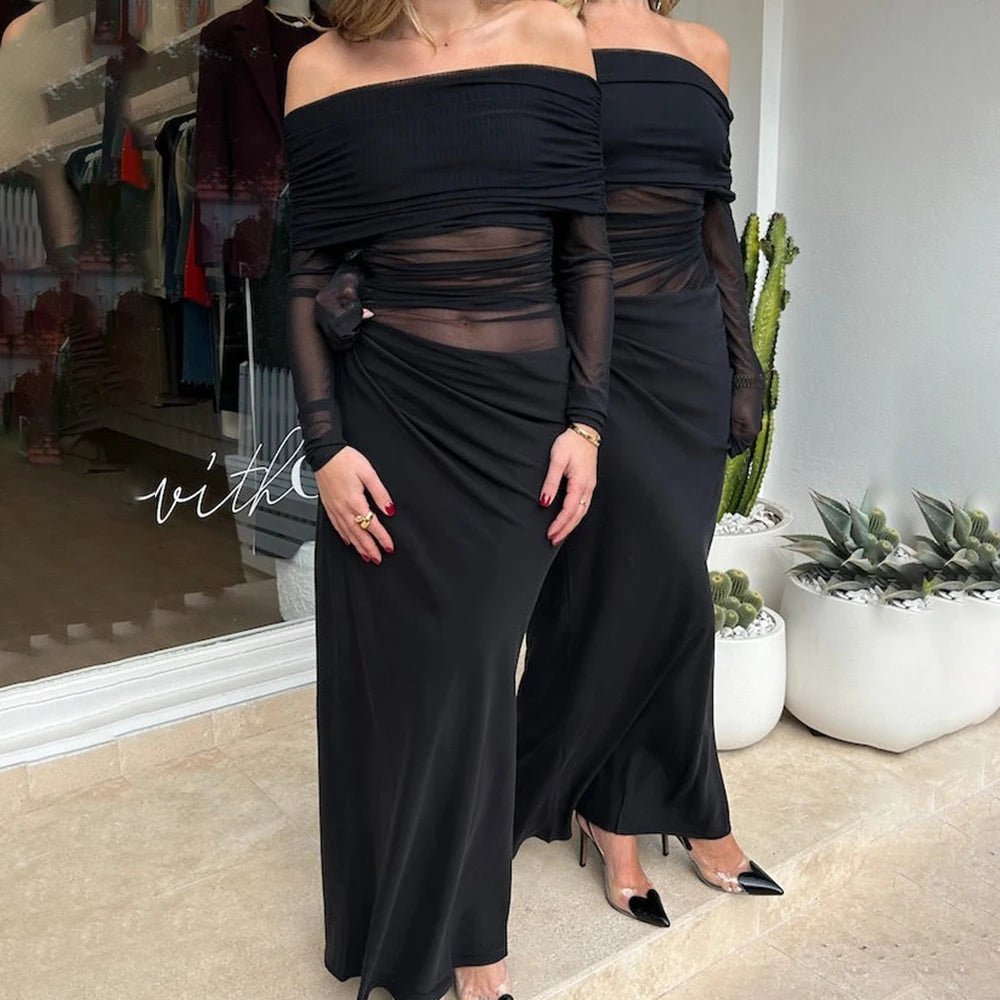 Keeley - Abito lungo in mesh da donna con manica monospalla