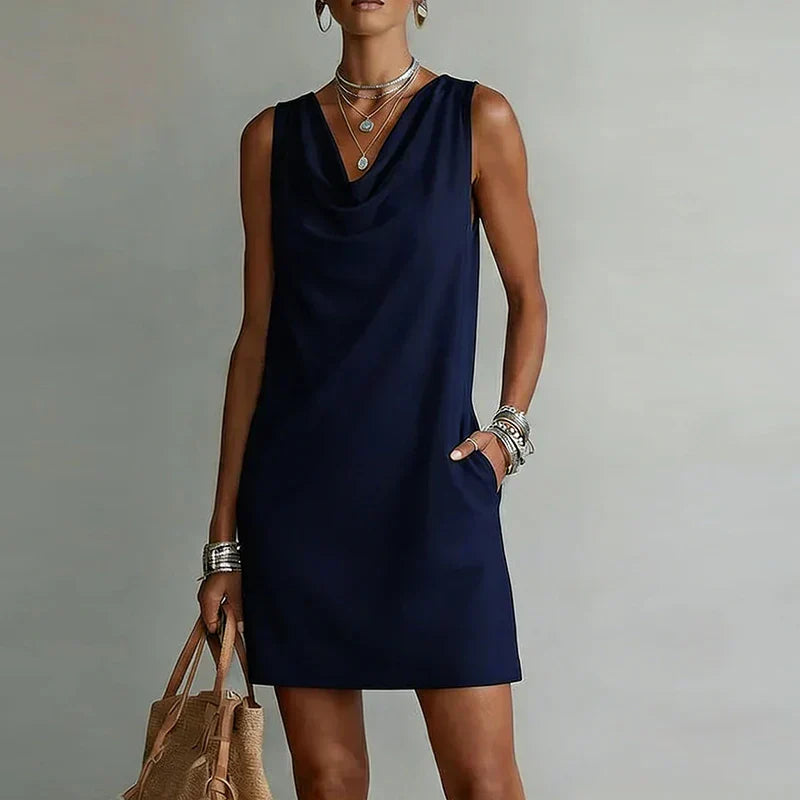 Women's Sleeveless Cowl Neck Mini Dress with Pockets – view 2