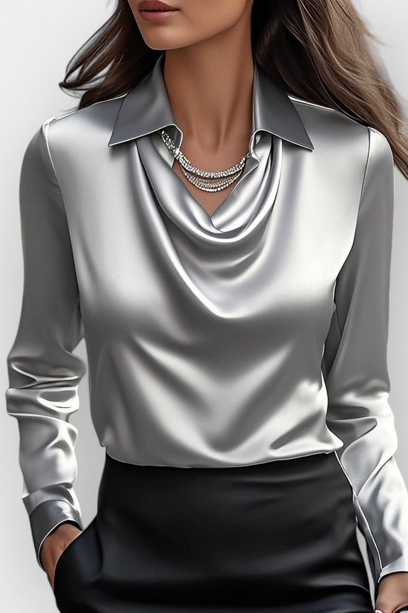 Kathryn - Camicetta da ufficio da donna con scollo drappeggiato