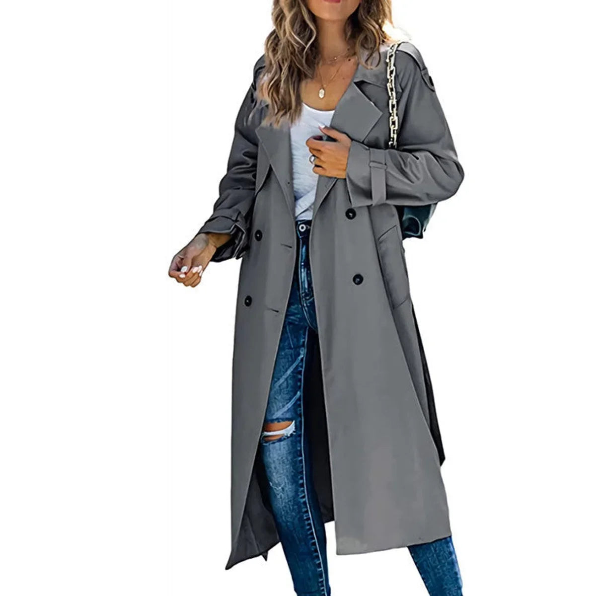 Eabha - Women's Longline Trench Coat with Tie Belt