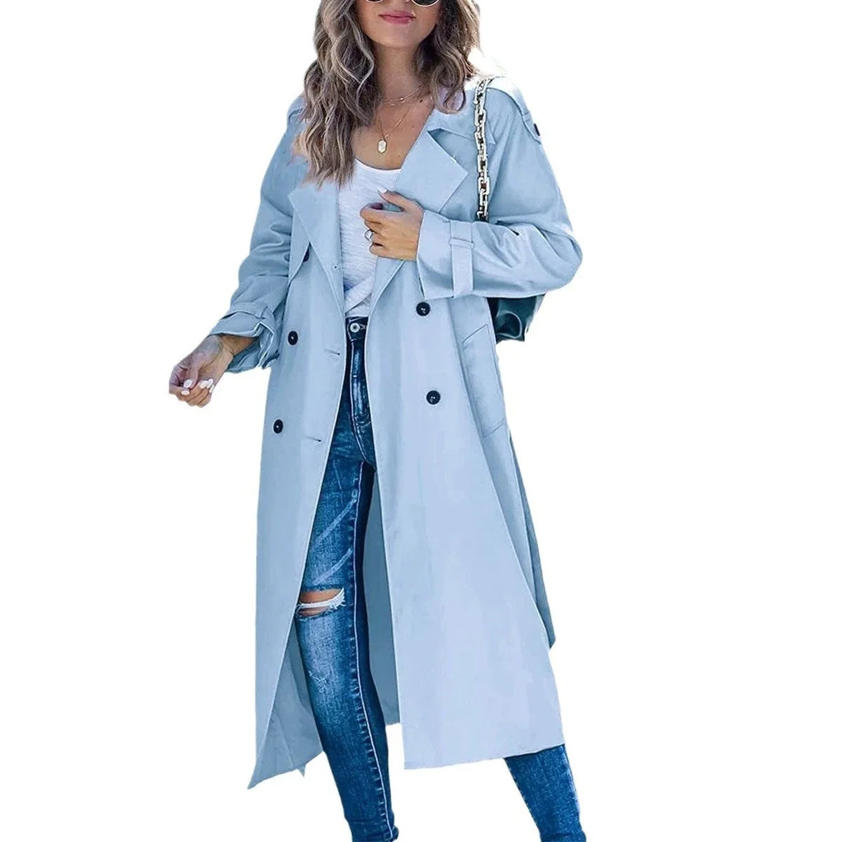 Eabha - Women's Longline Trench Coat with Tie Belt