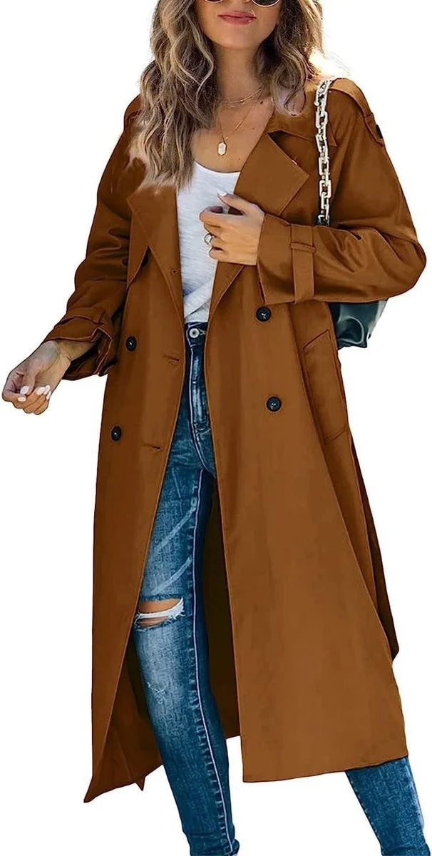 Eabha - Women's Longline Trench Coat with Tie Belt