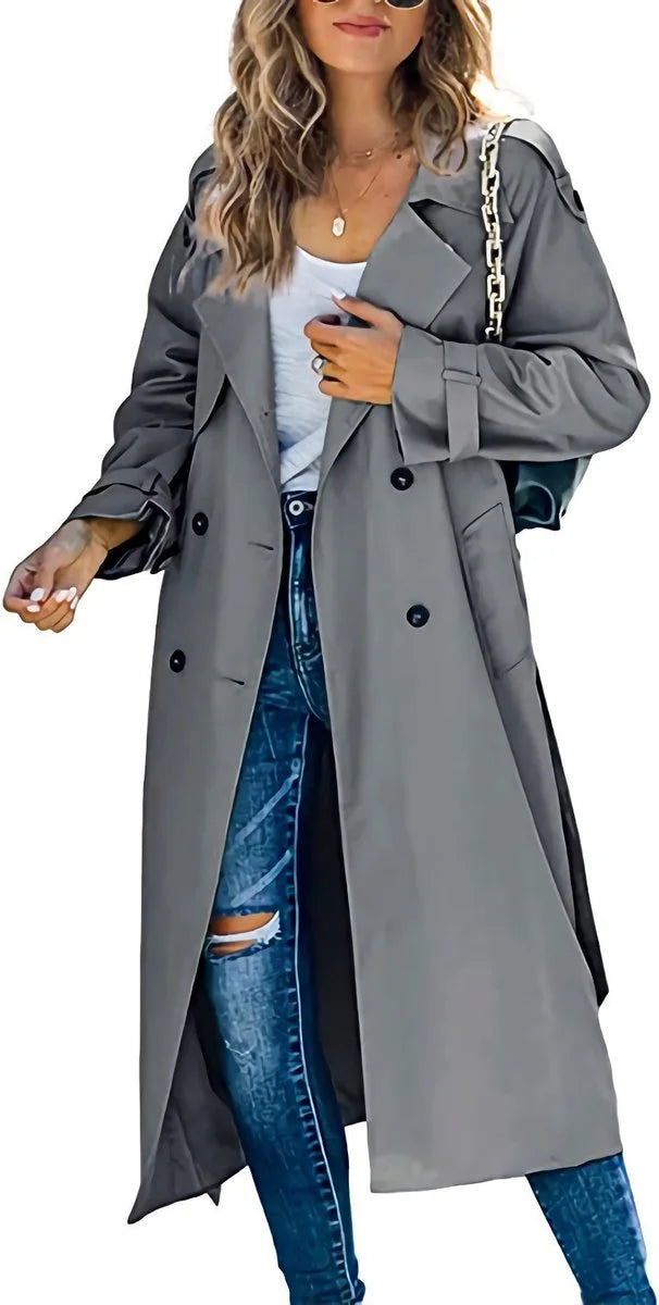 Eabha - Women's Longline Trench Coat with Tie Belt