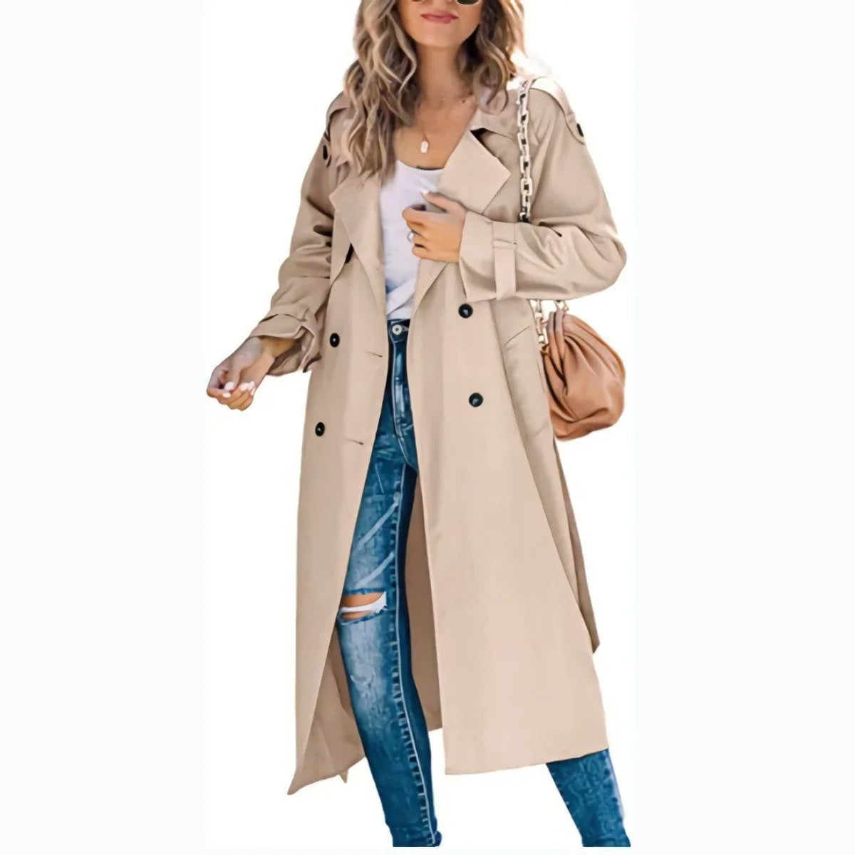 Eabha - Women's Longline Trench Coat with Tie Belt