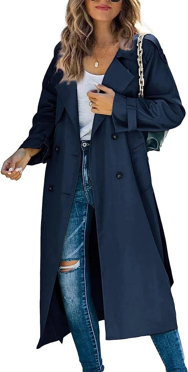 Eabha - Women's Longline Trench Coat with Tie Belt