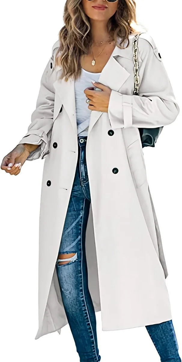 Eabha - Women's Longline Trench Coat with Tie Belt