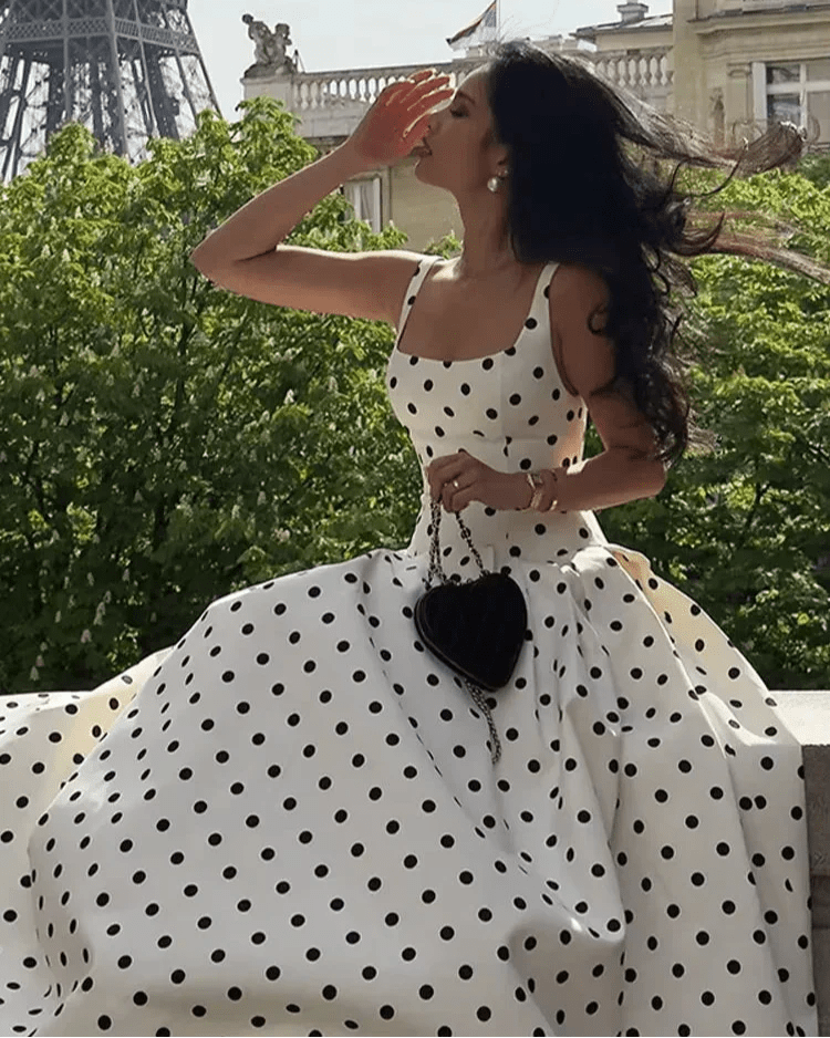 Josie – Robe midi femme à pois avec jupe ample