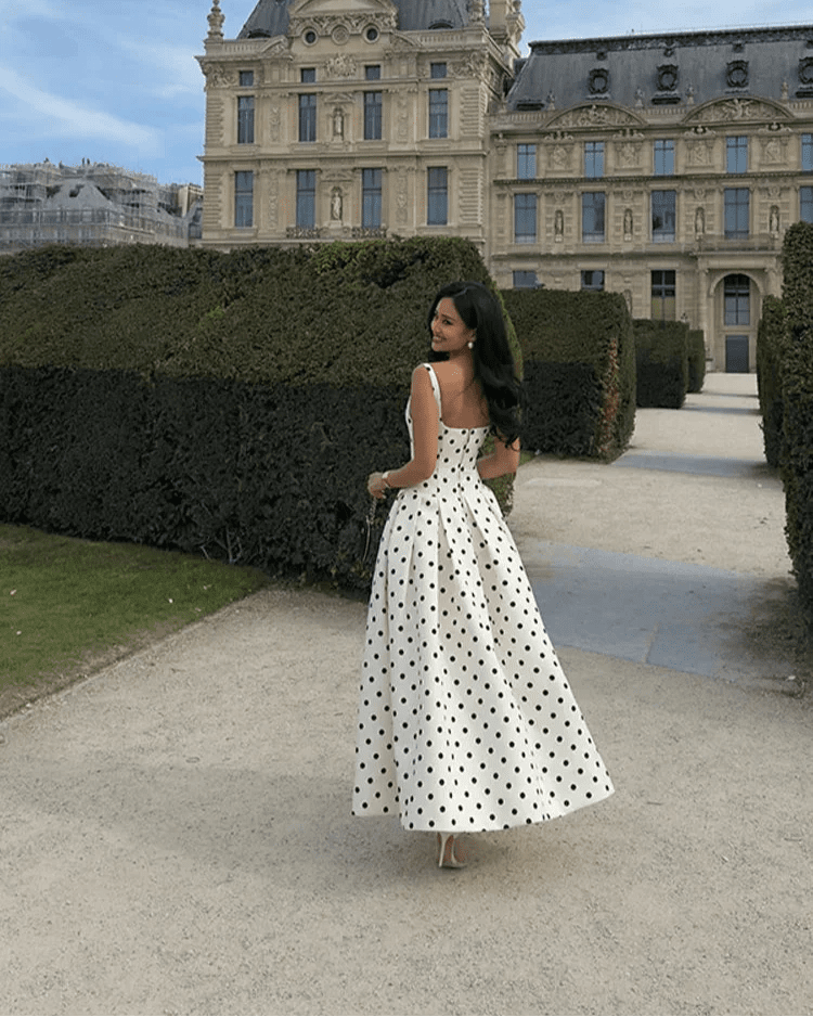 Josie – Robe midi femme à pois avec jupe ample