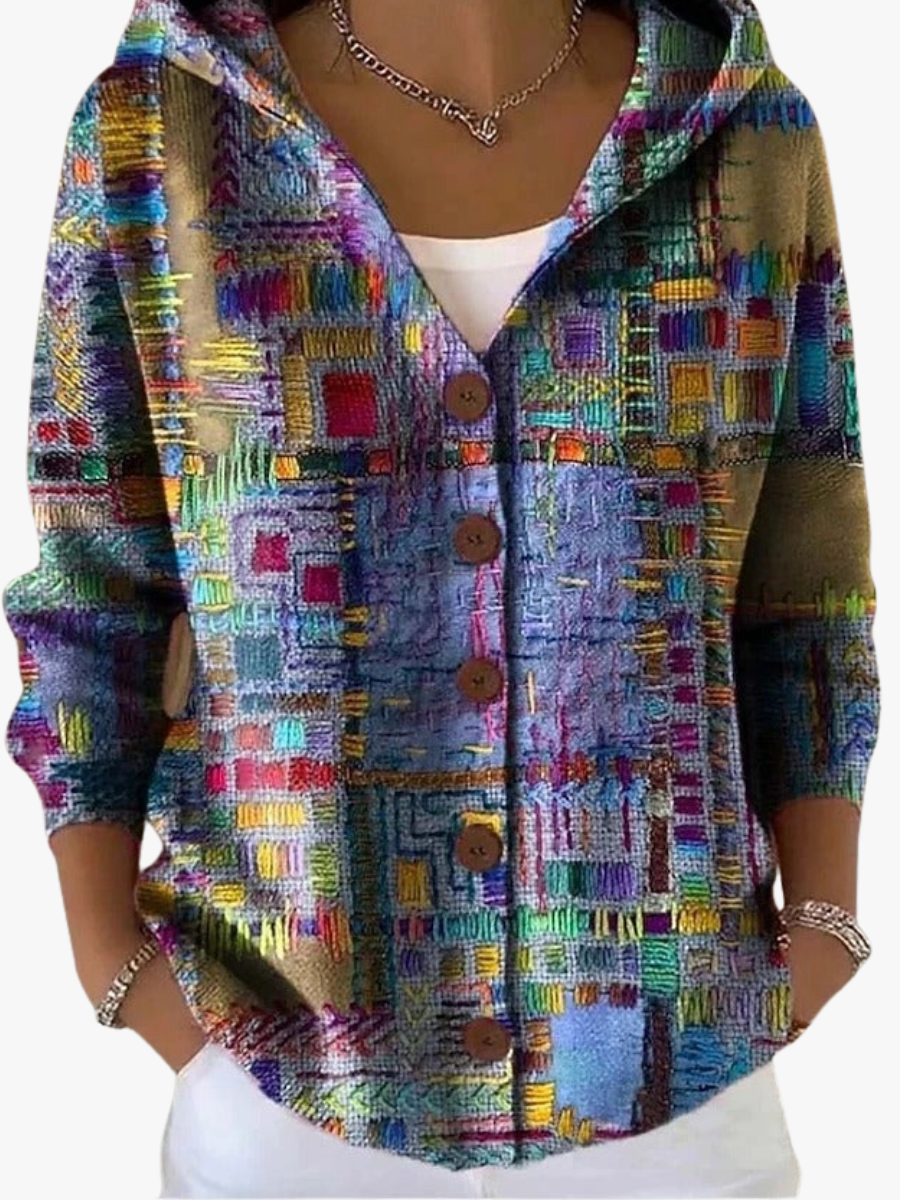 Lynn - Women's Printed Cardigan with Hood and Pockets