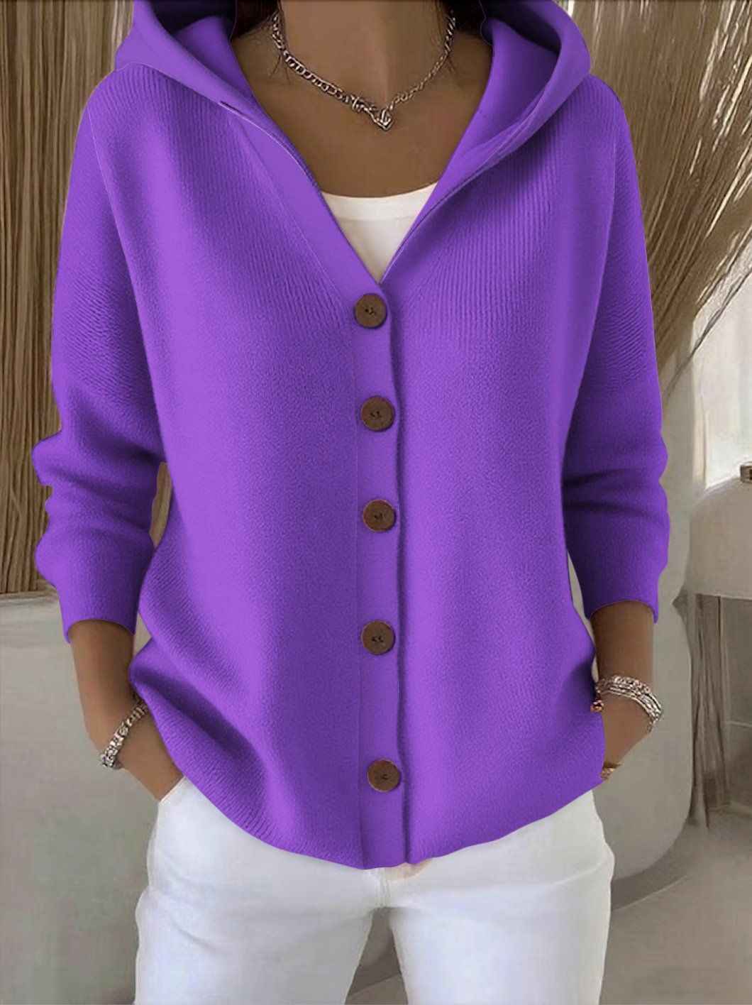 Lynn - Women's Printed Cardigan with Hood and Pockets