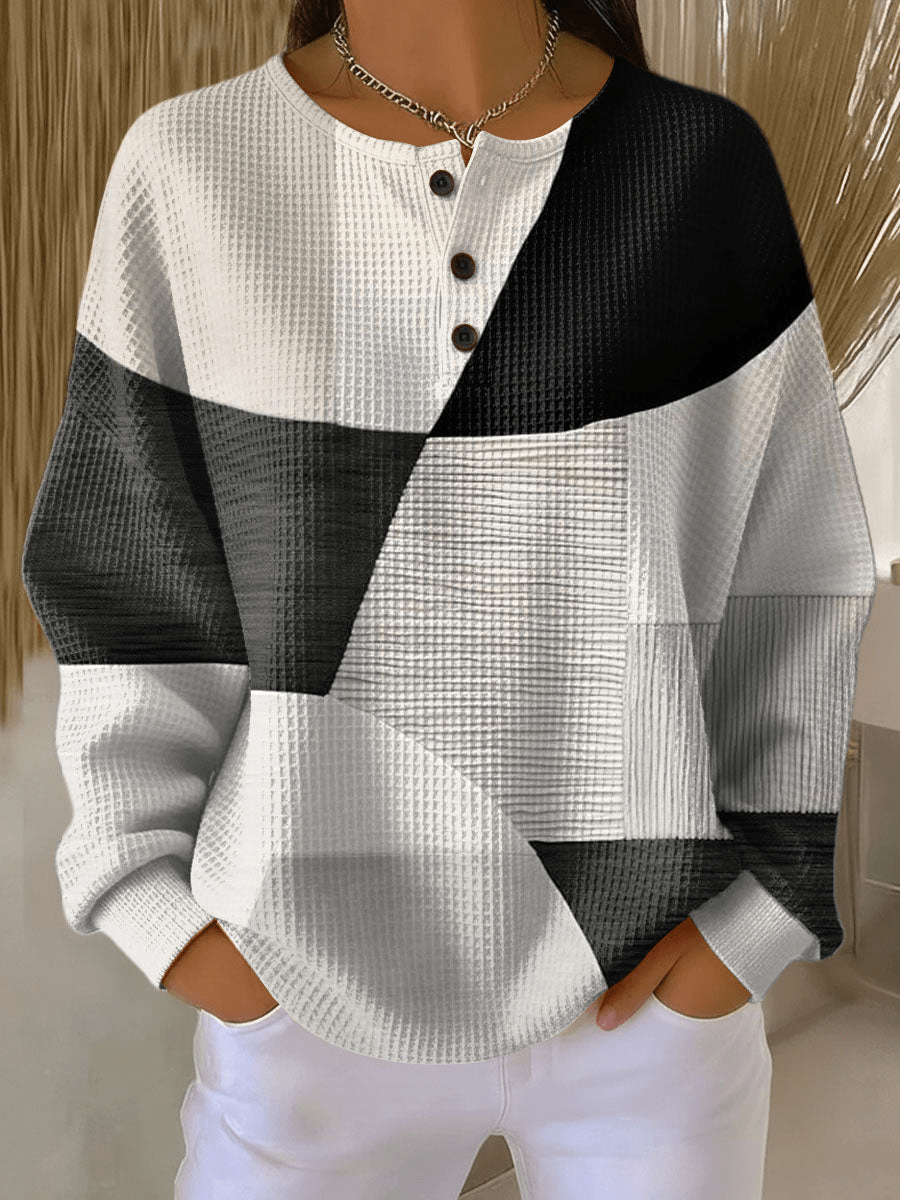 Leola - Women's Relaxed Fit Sweater in Patterned Waffle Knit - photo 2