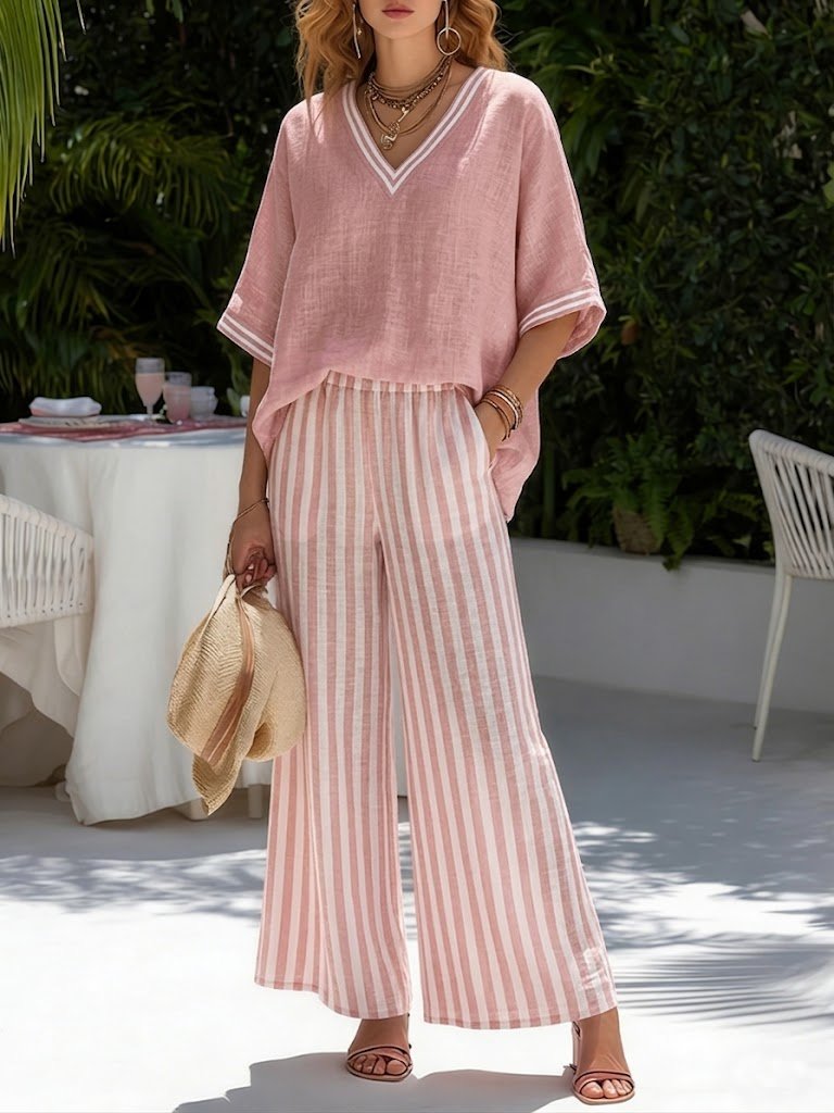 Melba - Women's Relaxed Two-Piece Set in Striped Top and Trousers - photo 2
