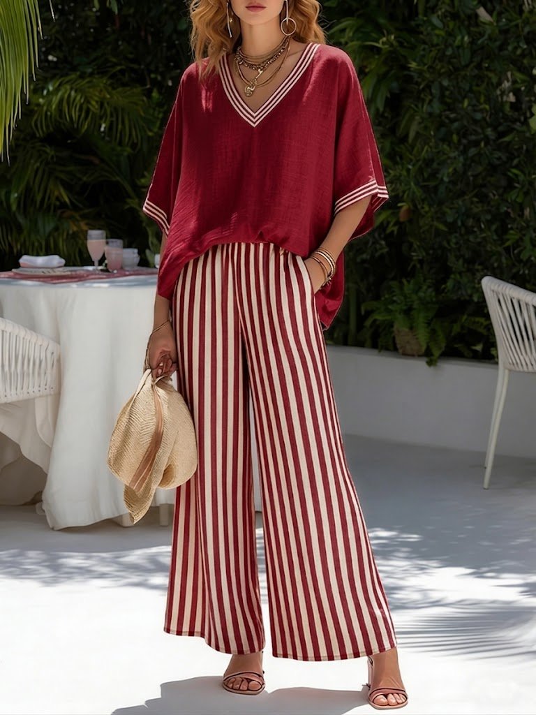 Melba - Women's Relaxed Two-Piece Set in Striped Top and Trousers - photo 4