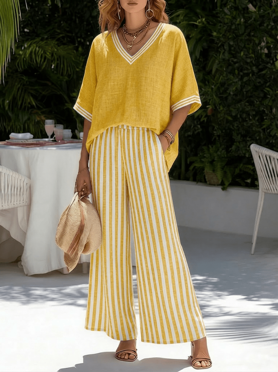 Melba - Women's Relaxed Two-Piece Set in Striped Top and Trousers - photo 5