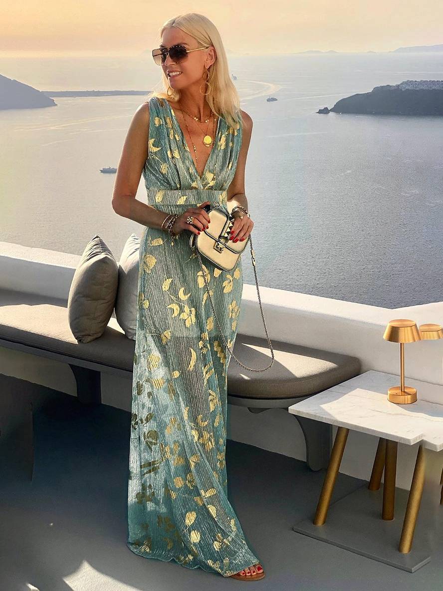 Melissa – Robe longue à sequins pour femme avec col en V