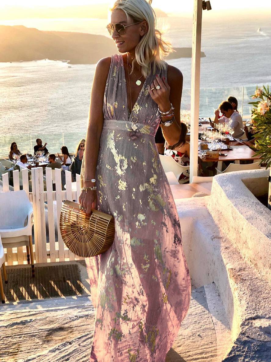 Melissa – Robe longue à sequins pour femme avec col en V