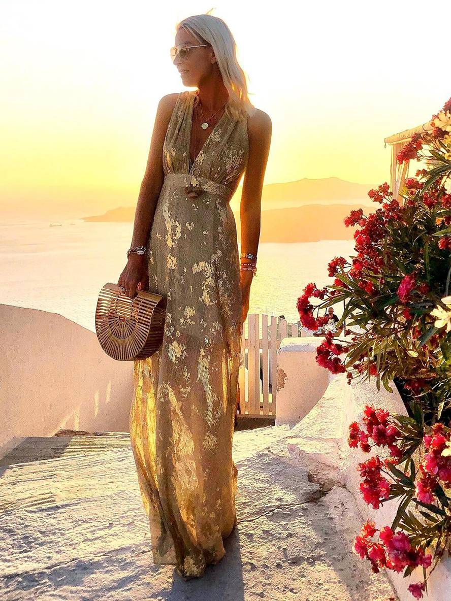 Melissa – Robe longue à sequins pour femme avec col en V