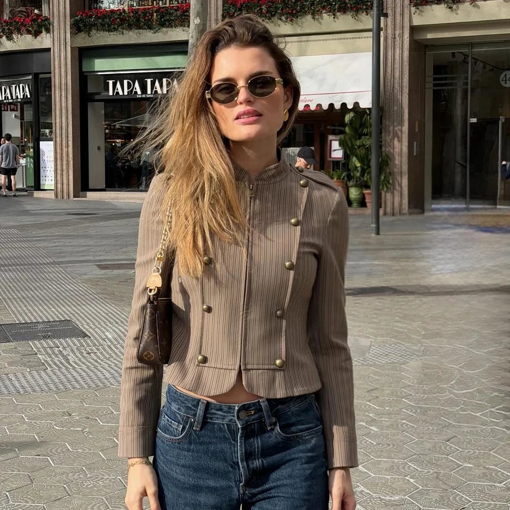 Lisa - Blazer da donna a righe con chiusura frontale a zip