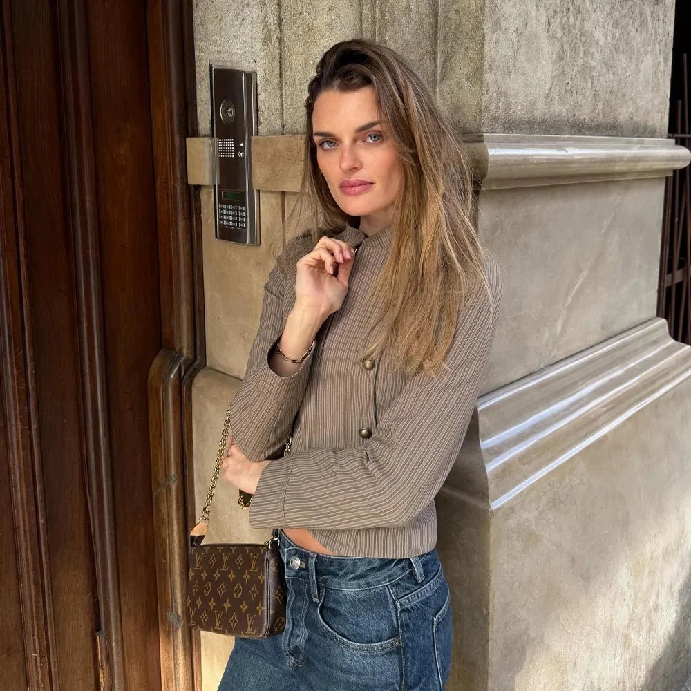 Lisa - Blazer da donna a righe con chiusura frontale a zip