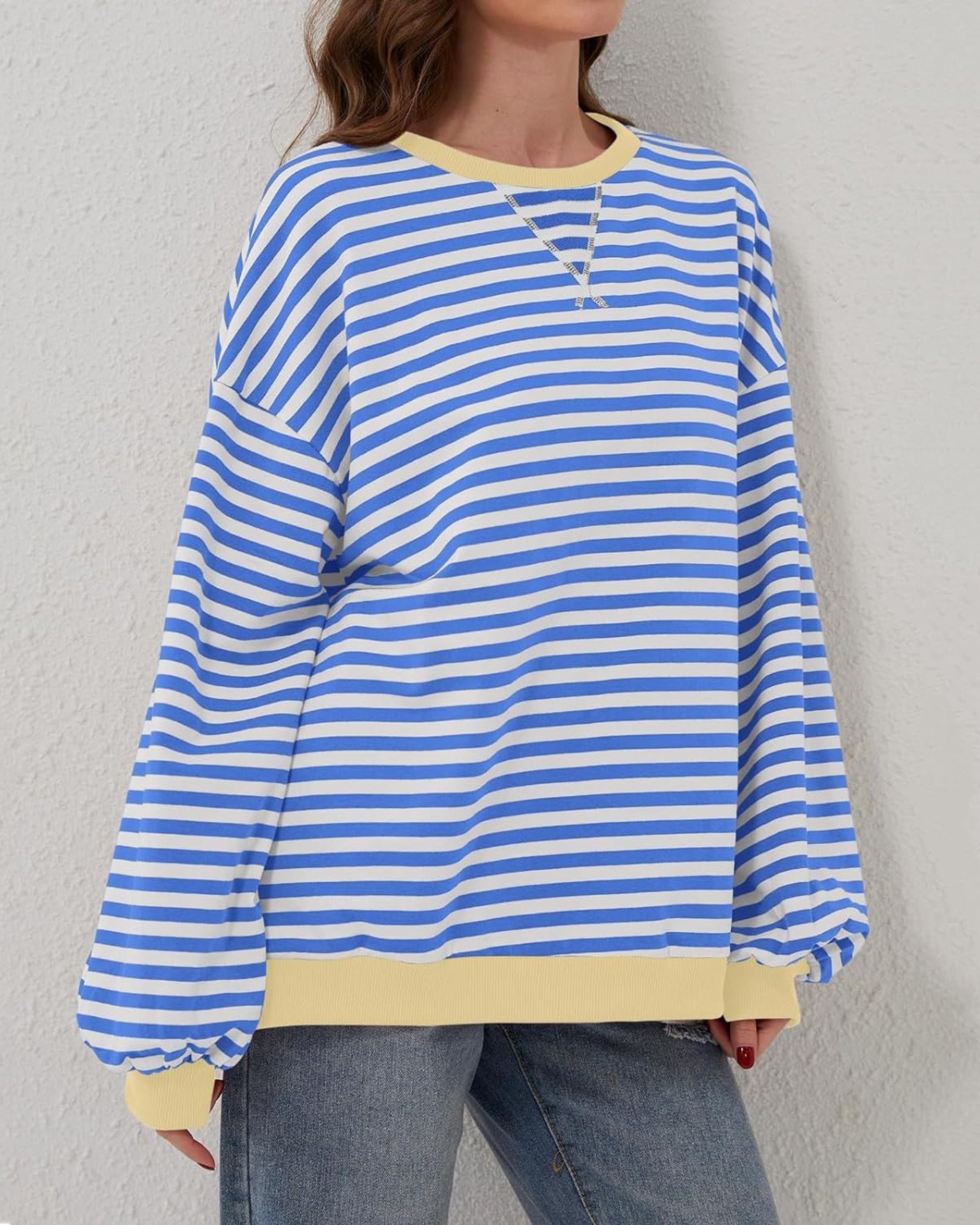 Mabelle - Women's Relaxed Pullover in Striped Long Sleeve - photo 5