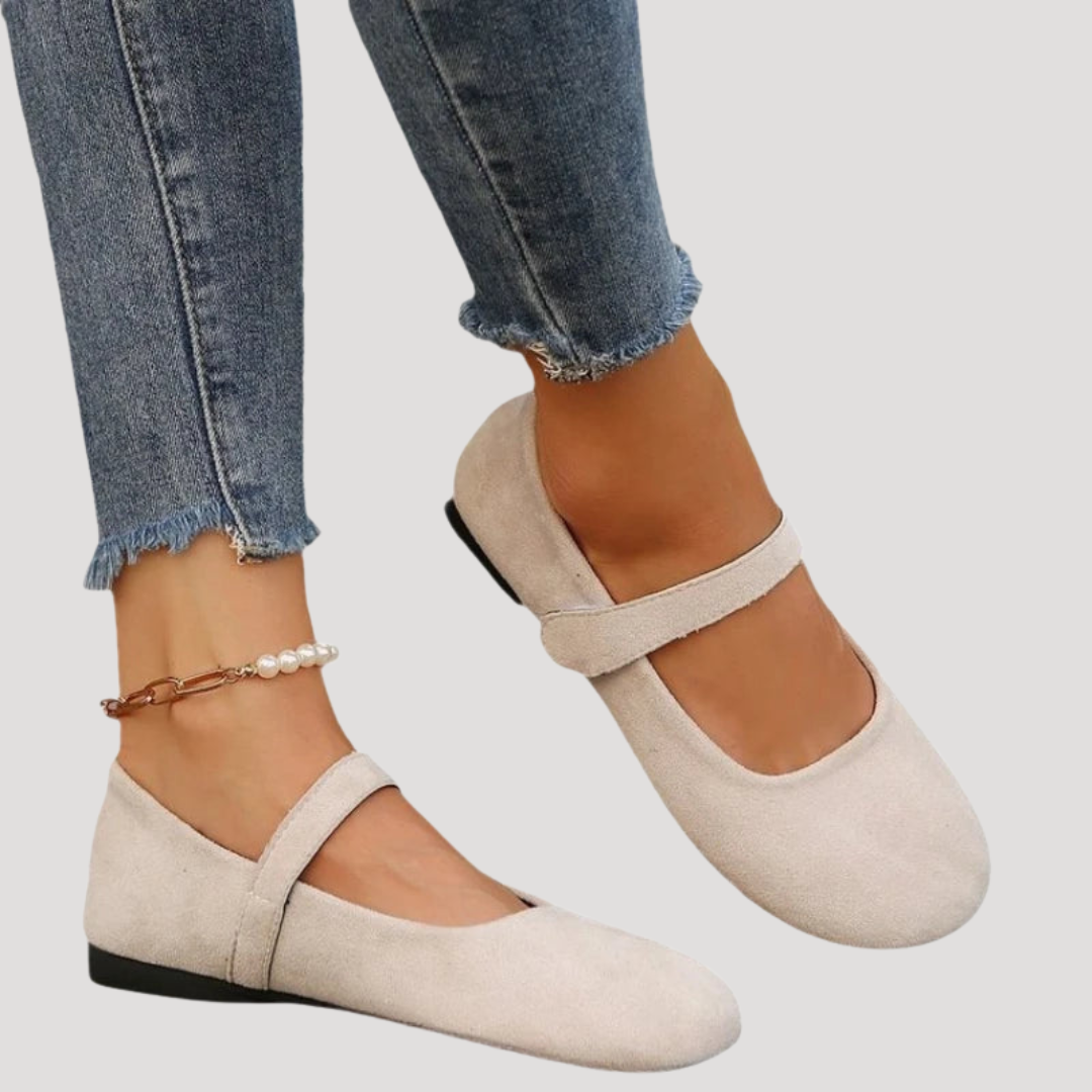 Rosemary - Ballerine da donna effetto camoscio modello Mary Jane con cinturino alla caviglia