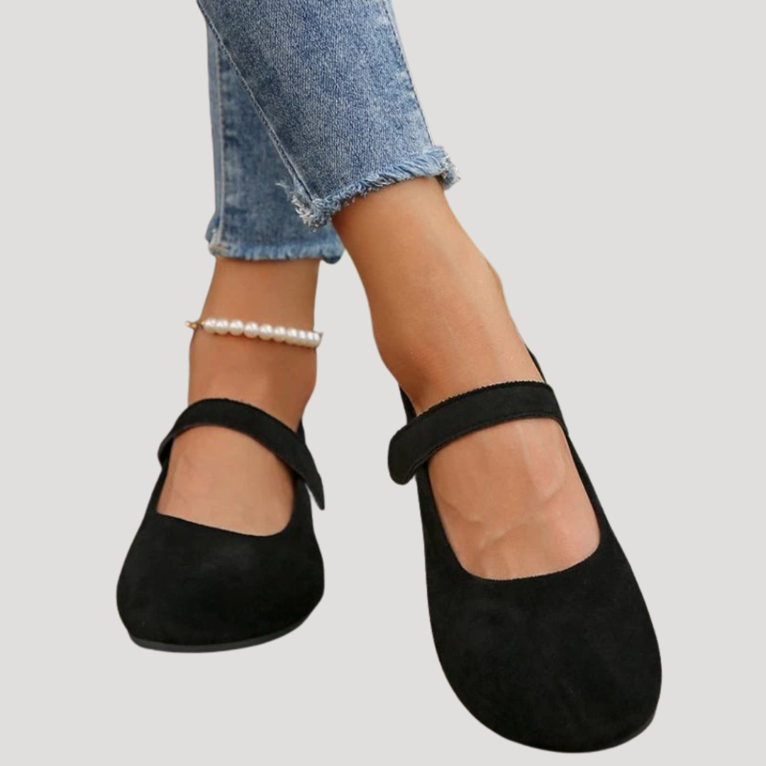 Rosemary - Ballerine da donna effetto camoscio modello Mary Jane con cinturino alla caviglia