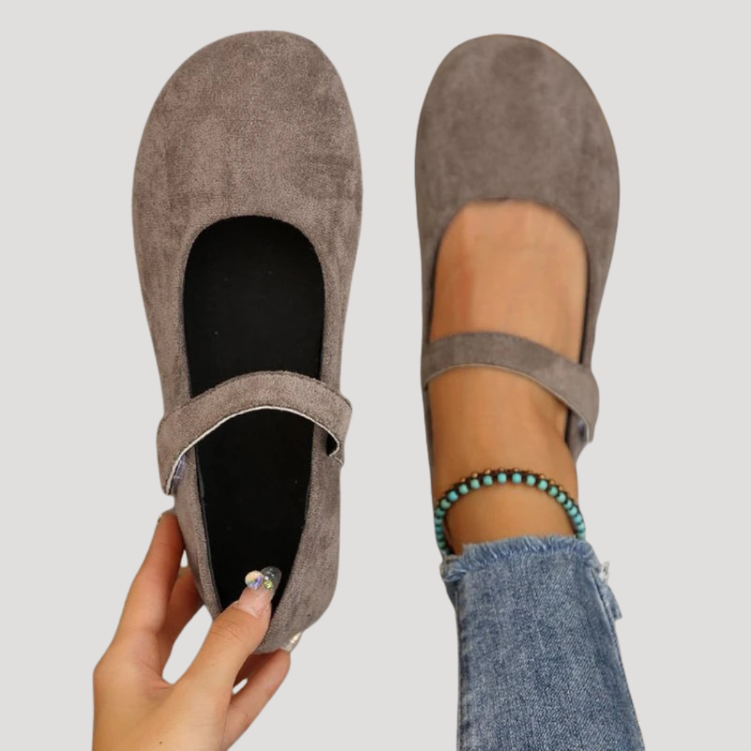 Rosemary - Ballerine da donna effetto camoscio modello Mary Jane con cinturino alla caviglia
