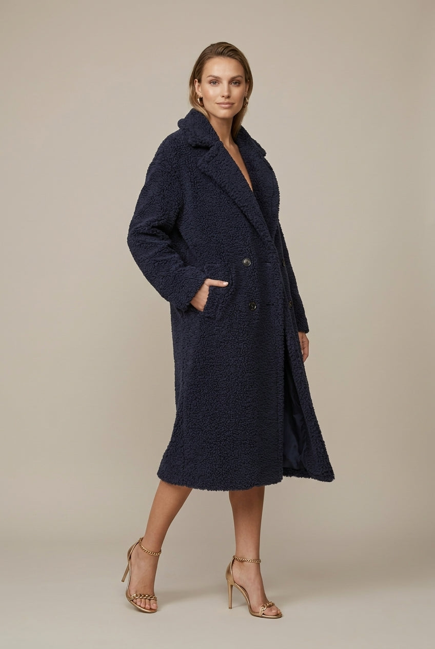 Women's Teddy Fleece Longline Coat with Notch Lapel – view 6