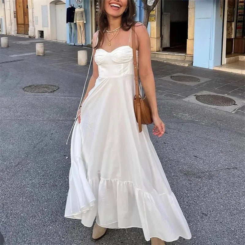 Maxine - Women's Tiered Midi Dress in White