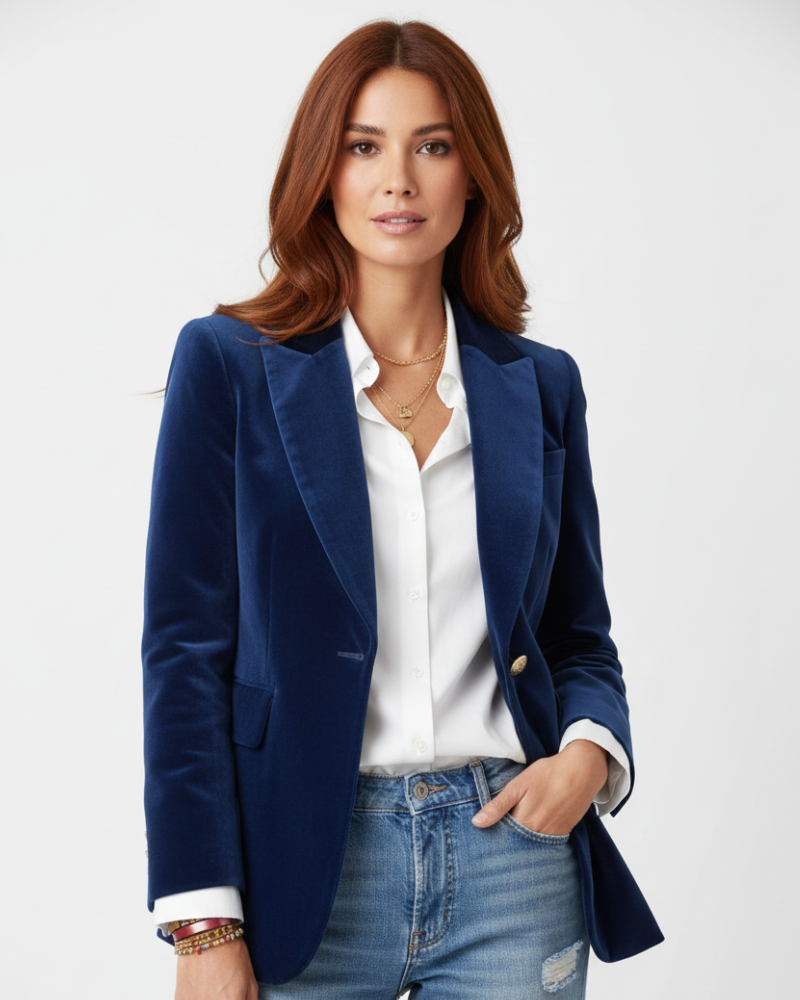 Kirsty - Blazer da donna in velluto con bottoni dorati