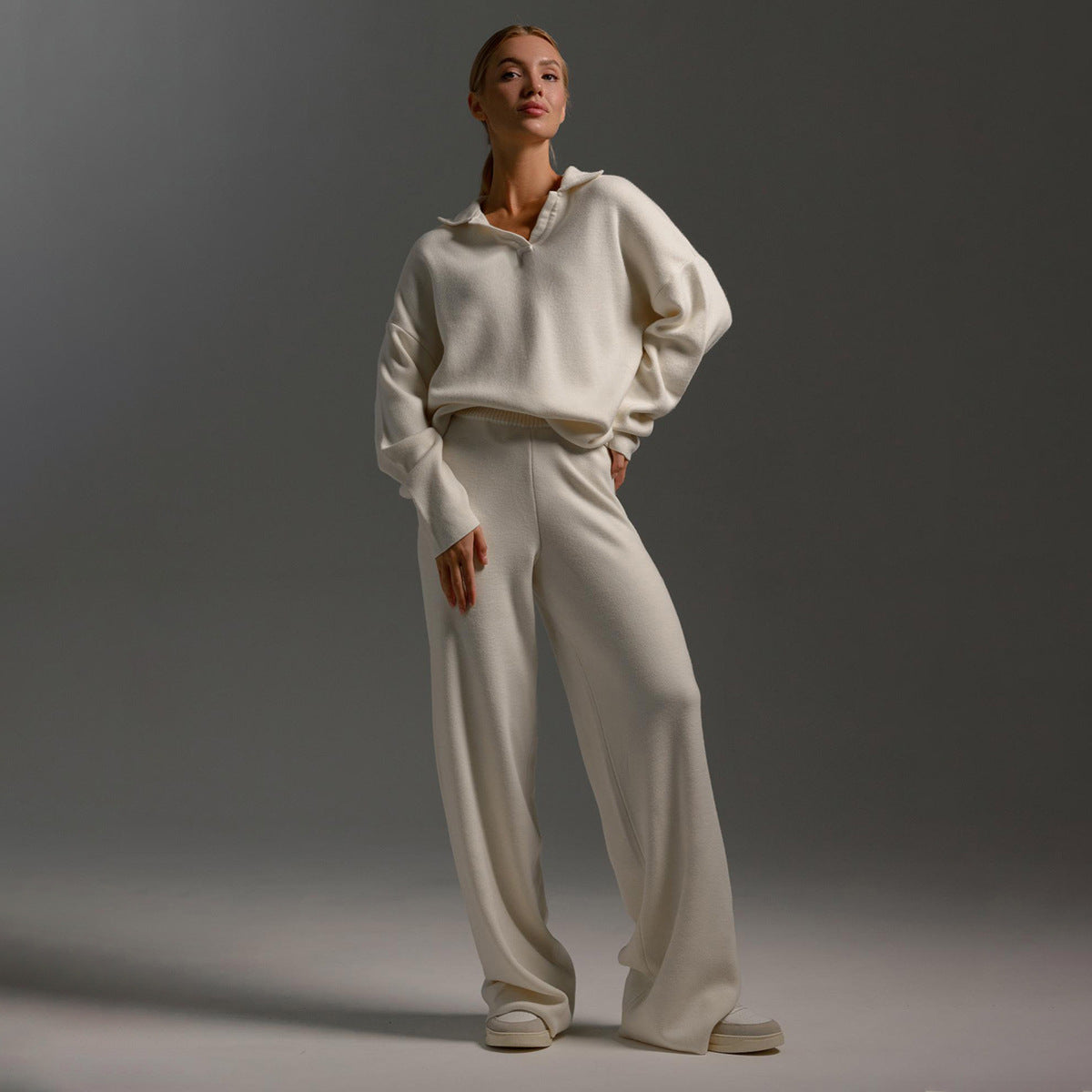 Mattie - Women's Oversized Two-Piece Set in Wide-Leg Pants Polo Shirt - photo 11