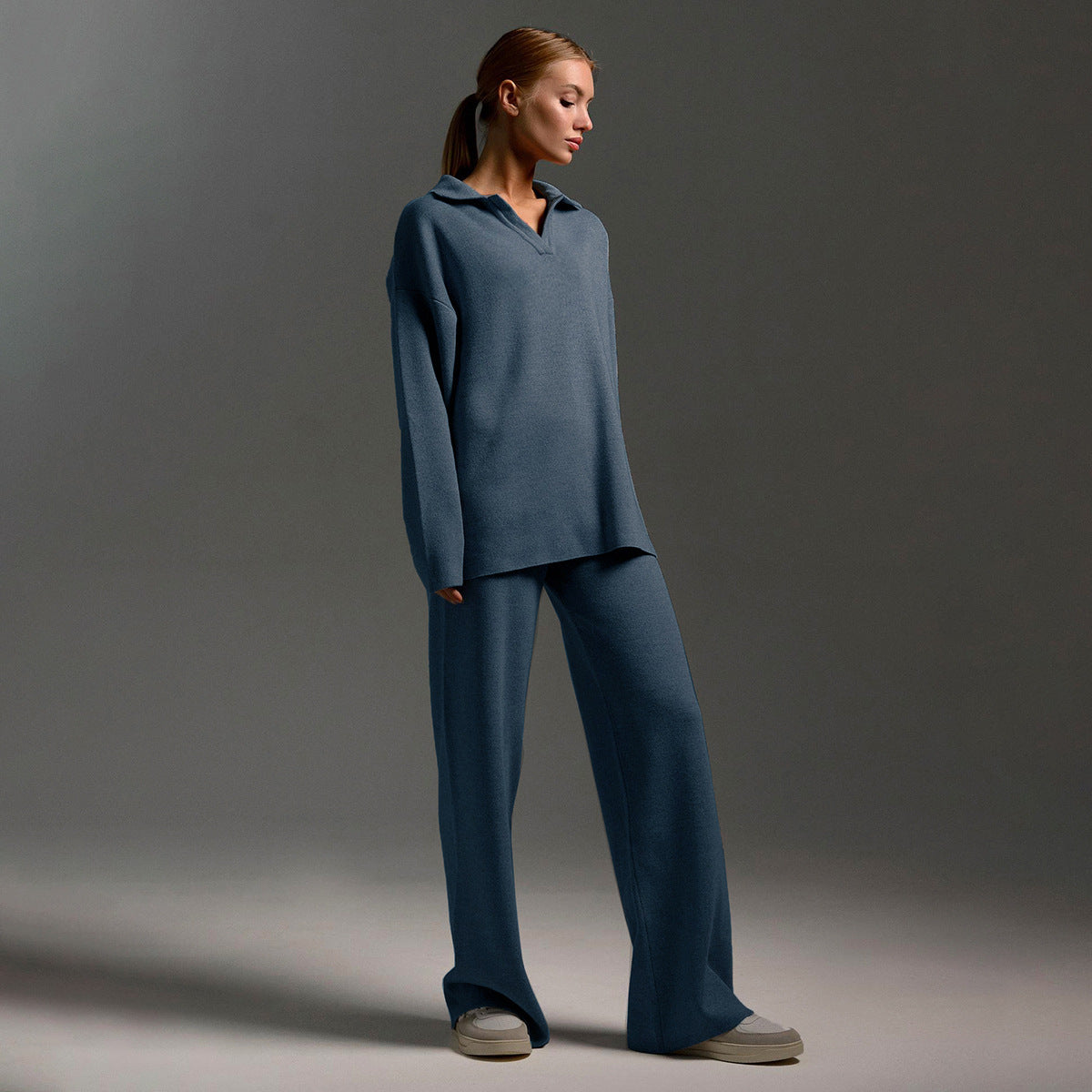 Mattie - Women's Oversized Two-Piece Set in Wide-Leg Pants Polo Shirt - photo 2