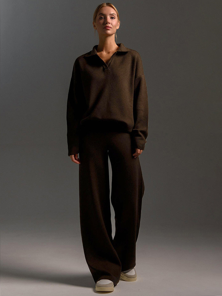 Mattie - Women's Oversized Two-Piece Set in Wide-Leg Pants Polo Shirt - photo 3