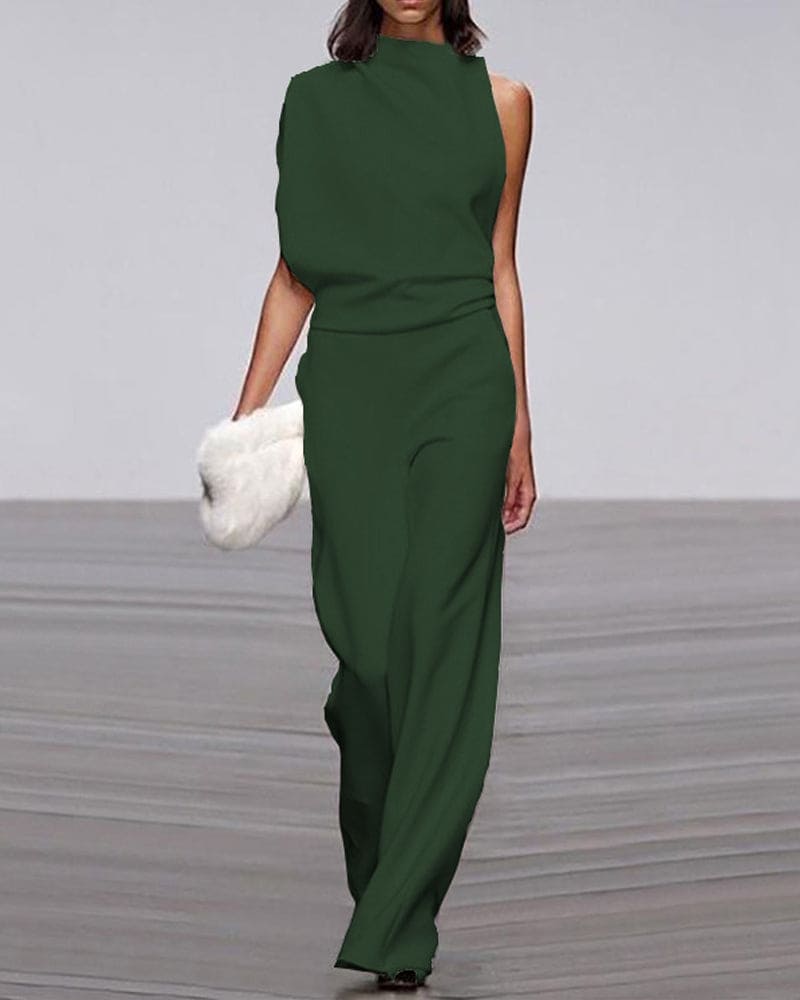 Cindy - Women's Asymmetric Wide Jumpsuit with No Sleeves