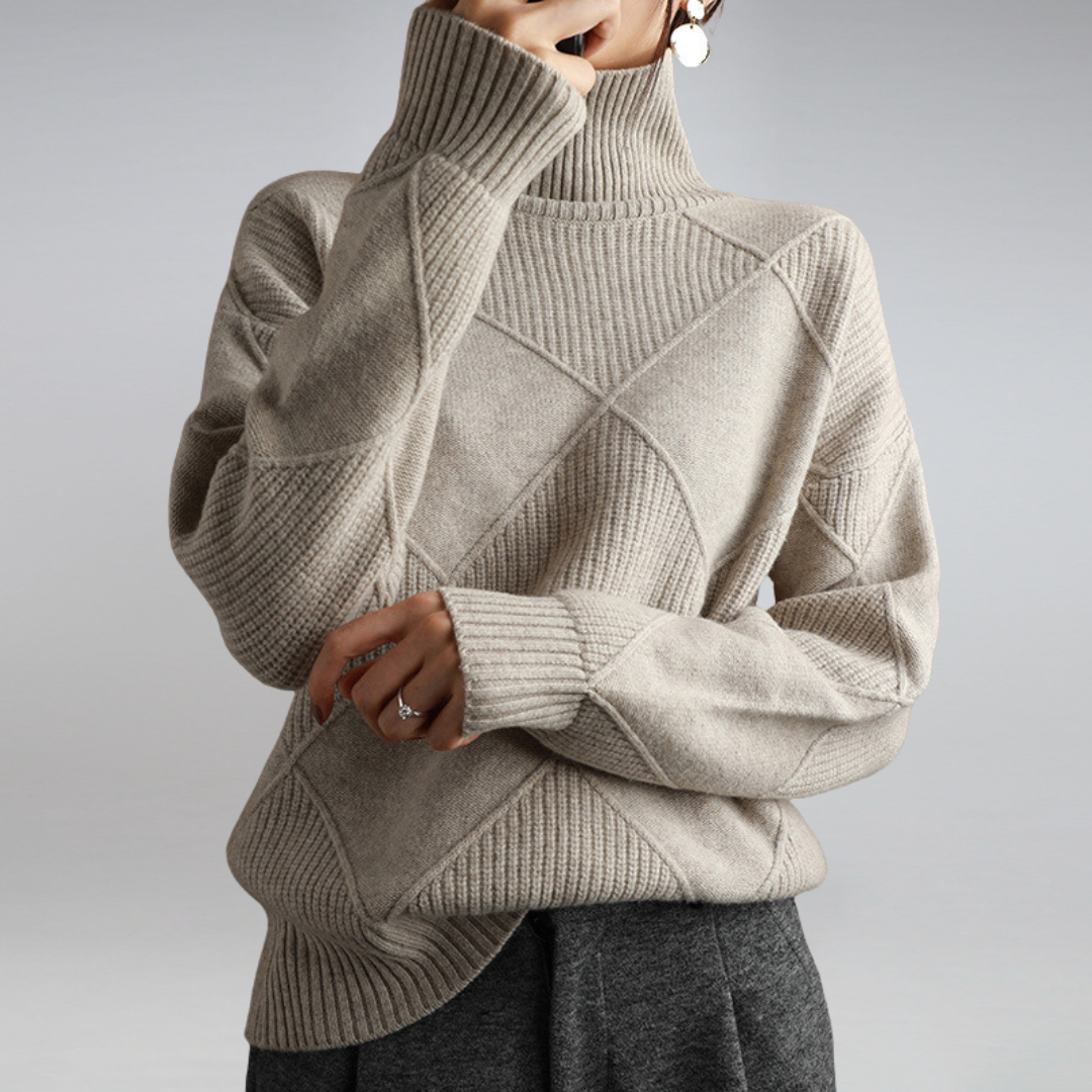Zora - Women's Jumper in Geometric Print with Roll Neck - photo 3