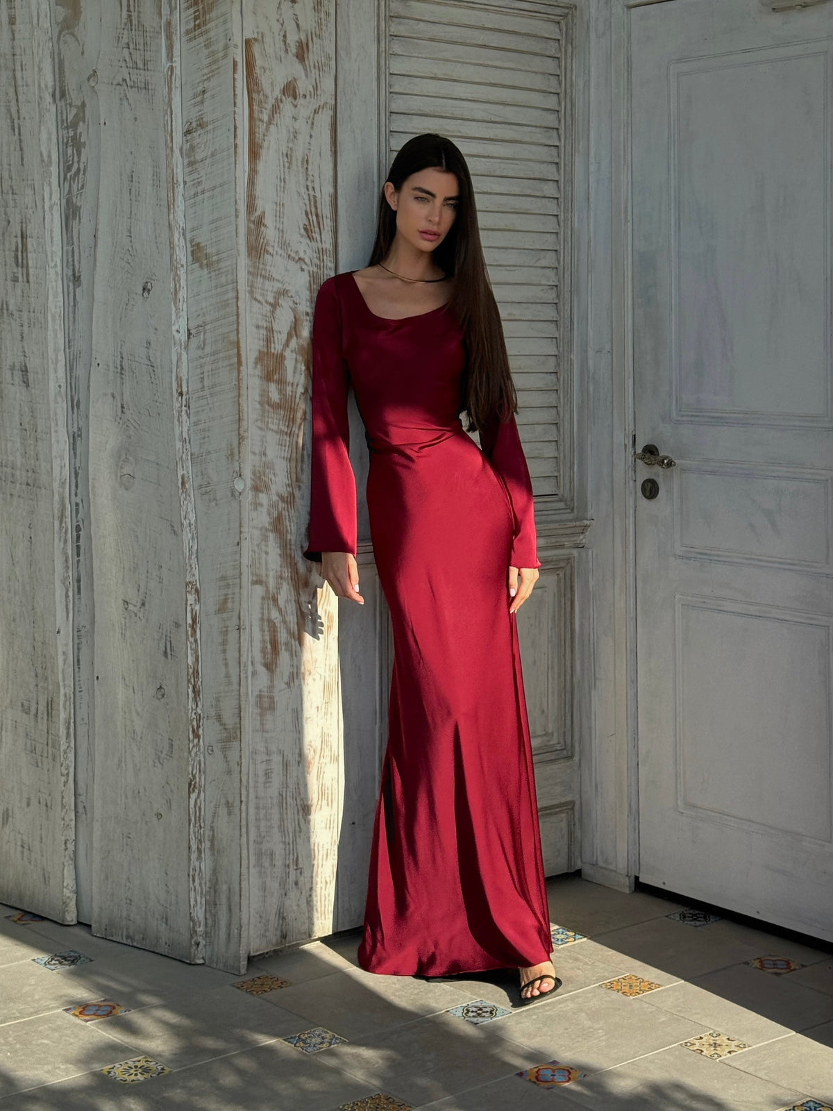Women's Satin Bodycon Maxi Dress Cowl Neck