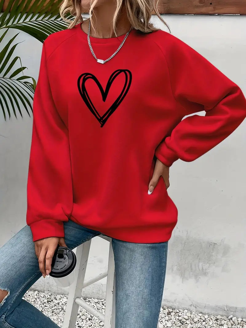 Amber - Women's Heart Print Sweatshirt