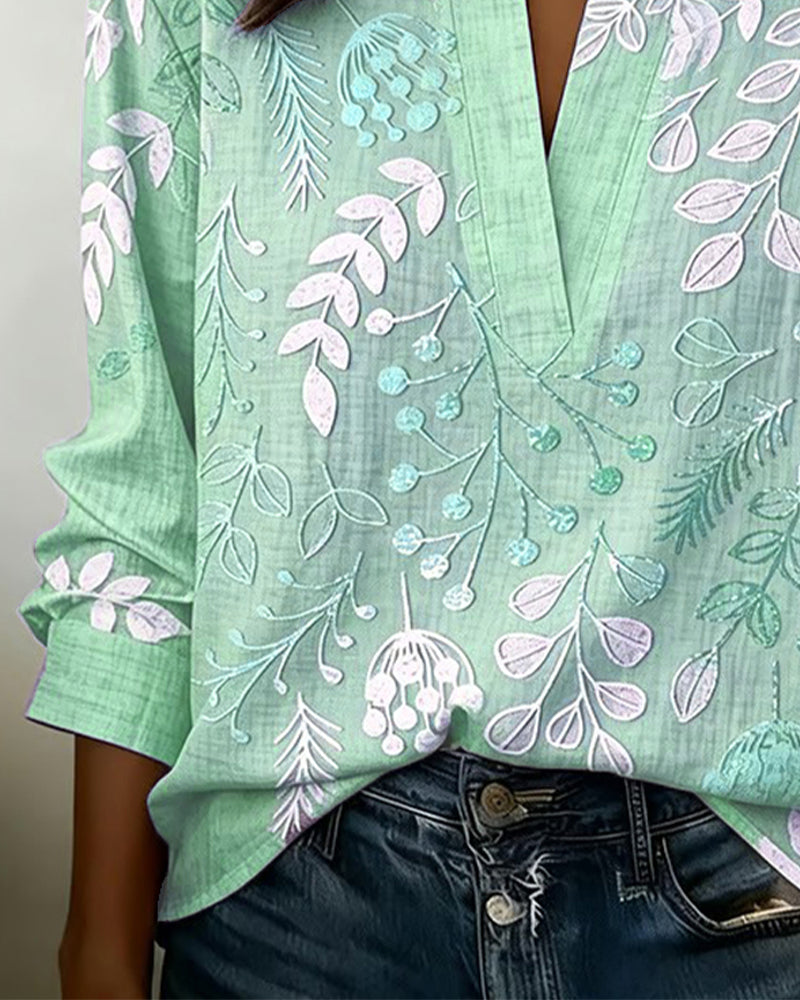 Women's Soft Touch Floral Blouse with V Neckline