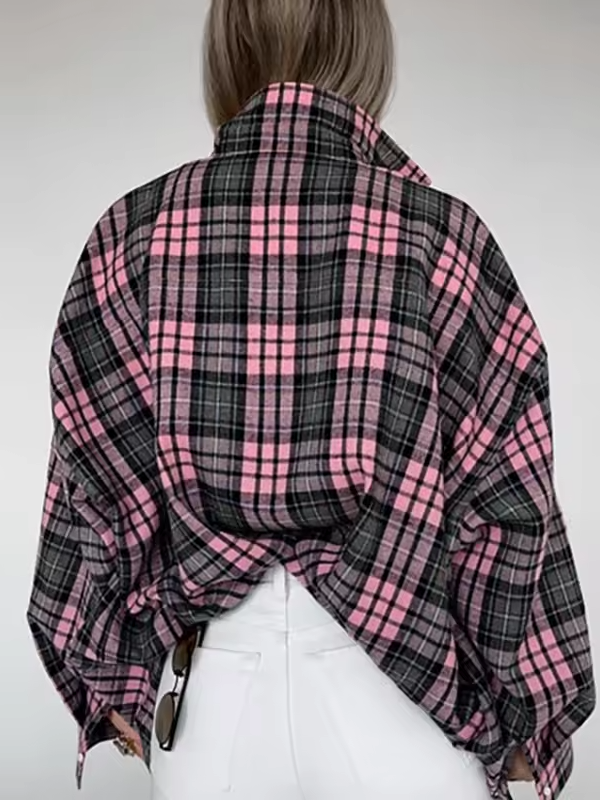 Charlotte - Chemise à carreaux oversize boutonnée pour femme