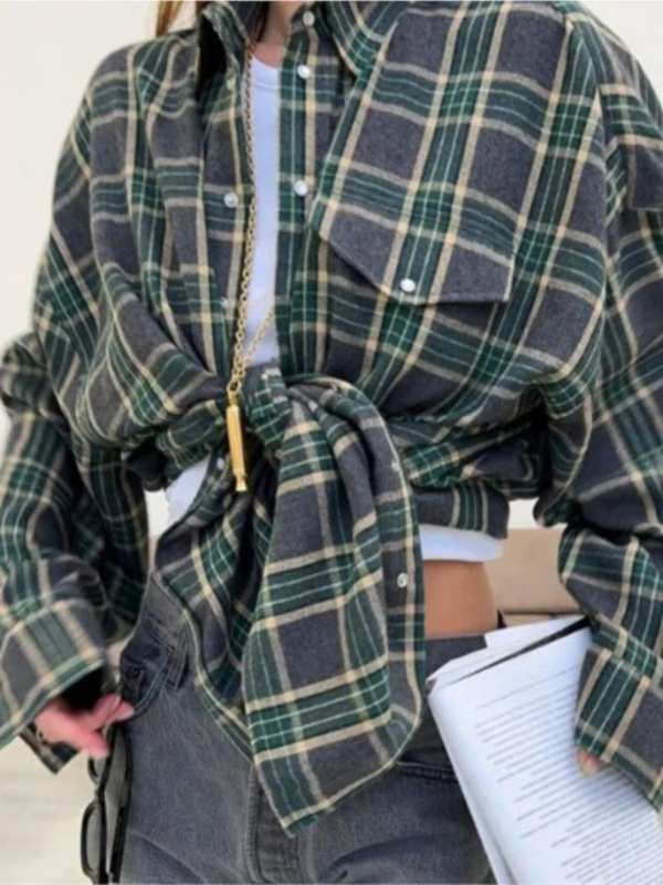 Charlotte - Chemise à carreaux oversize boutonnée pour femme
