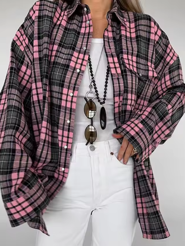 Charlotte - Chemise à carreaux oversize boutonnée pour femme