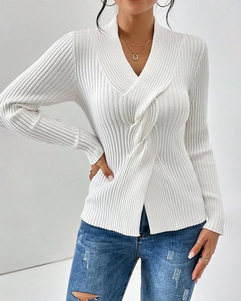 Stella - Women's Twist-Front Ribbed Sweater
