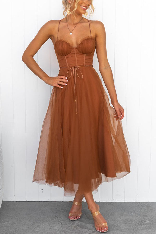 Women's Sweetheart Neck Tulle Midi Dress